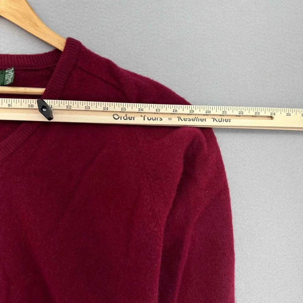 VTG Hunt Club Lambswool V-Neck Sweater Burgundy Red Made in USA SZ L 1990s Prep